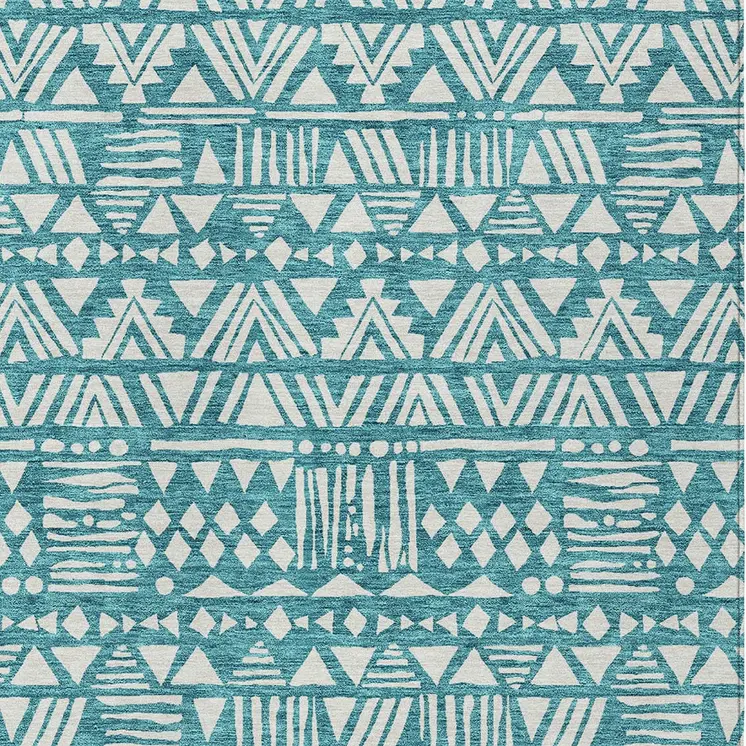 5' X 8' Teal Blue And Ivory Southwestern Washable Indoor Outdoor Area Rug