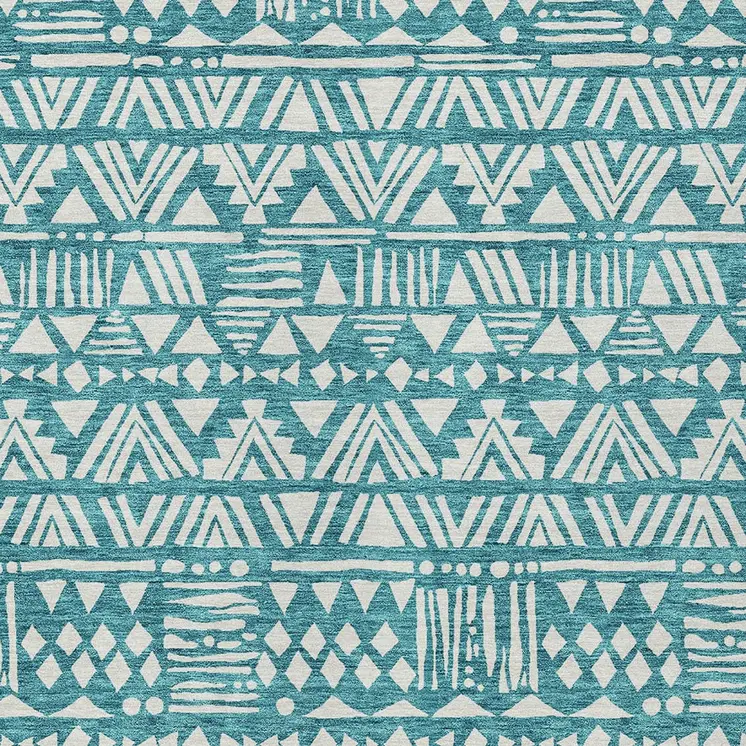 10' X 14' Teal Blue And Ivory Southwestern Washable Indoor Outdoor Area Rug