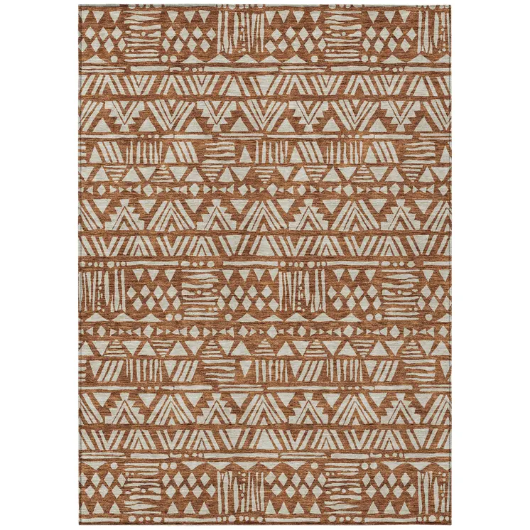 3' X 5' Terra Cotta And Beige Southwestern Washable Indoor Outdoor Area Rug