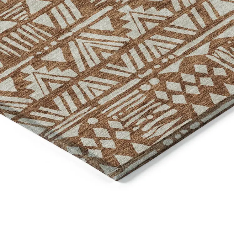 3' X 5' Terra Cotta And Beige Southwestern Washable Indoor Outdoor Area Rug