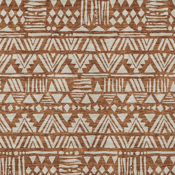 8' X 10' Terra Cotta And Beige Southwestern Washable Indoor Outdoor Area Rug