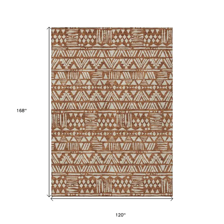 10' X 14' Terra Cotta And Beige Southwestern Washable Indoor Outdoor Area Rug