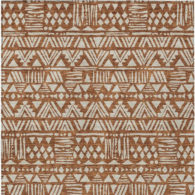 10' X 14' Terra Cotta And Beige Southwestern Washable Indoor Outdoor Area Rug