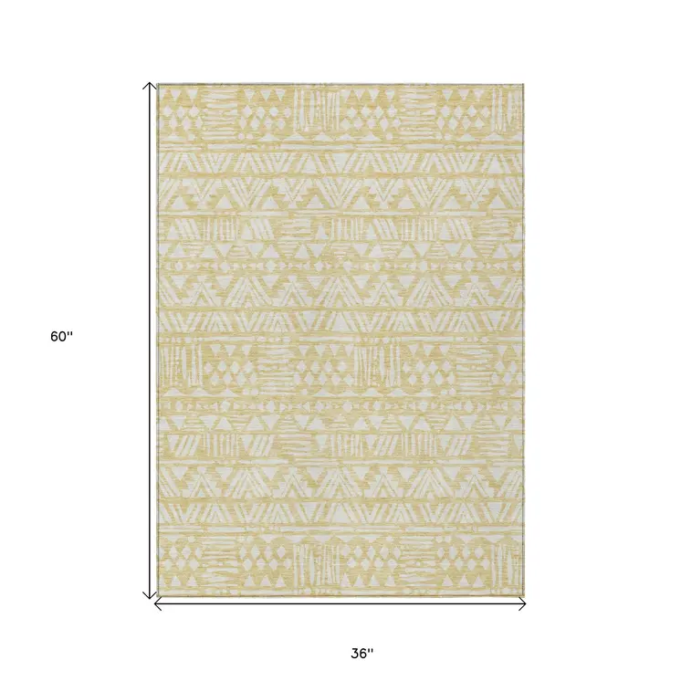 3' X 5' Wheat And Ivory Southwestern Washable Indoor Outdoor Area Rug