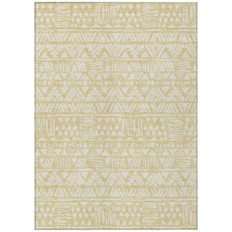 3' X 5' Wheat And Ivory Southwestern Washable Indoor Outdoor Area Rug