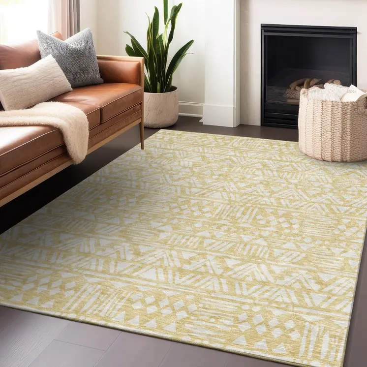 3' X 5' Wheat And Ivory Southwestern Washable Indoor Outdoor Area Rug