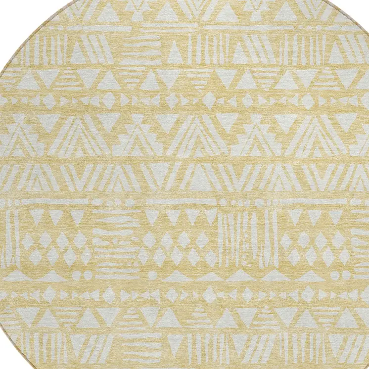 8' Wheat And Ivory Round Southwestern Washable Indoor Outdoor Area Rug