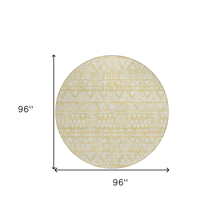 8' Wheat And Ivory Round Southwestern Washable Indoor Outdoor Area Rug