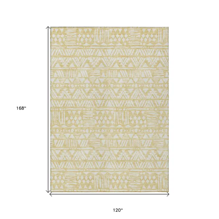 10' X 14' Wheat And Ivory Southwestern Washable Indoor Outdoor Area Rug