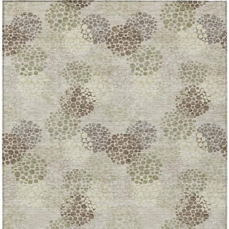 3' X 5' Beige Green And Ivory Polka Dot Washable Indoor Outdoor Area Rug