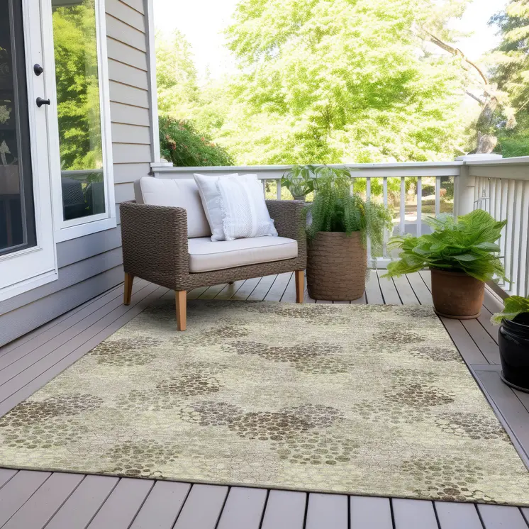 3' X 5' Beige Green And Ivory Polka Dot Washable Indoor Outdoor Area Rug