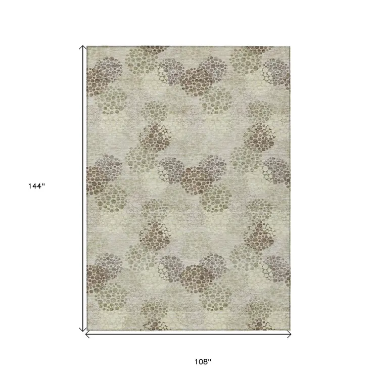 9' X 12' Beige Green And Ivory Polka Dot Washable Indoor Outdoor Area Rug