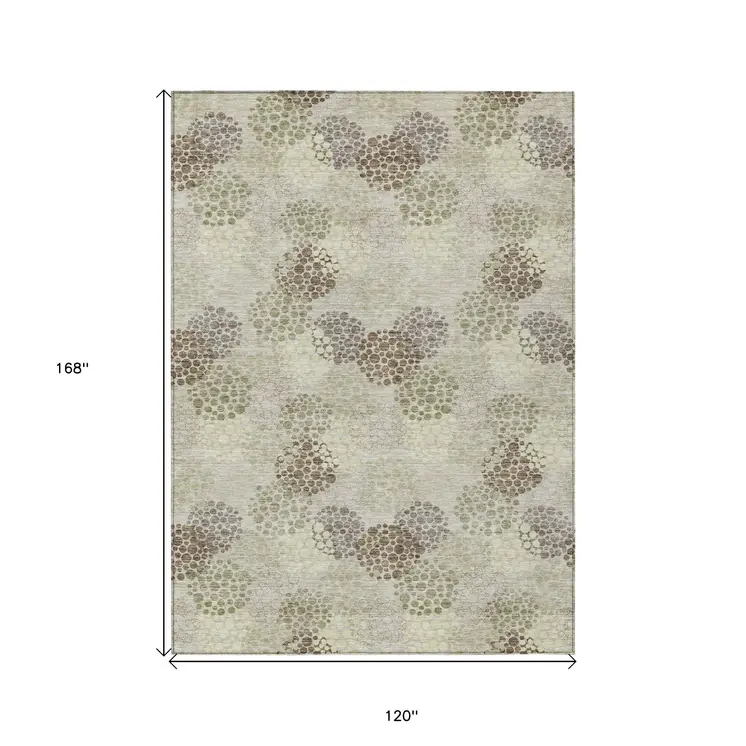 10' X 14' Beige Green And Ivory Polka Dot Washable Indoor Outdoor Area Rug
