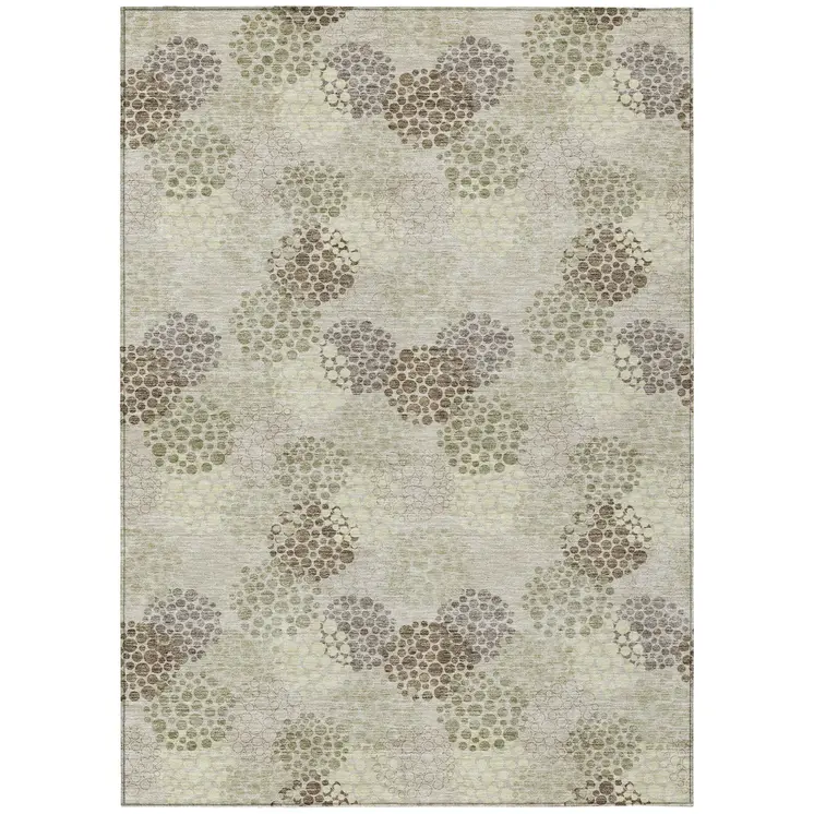 10' X 14' Beige Green And Ivory Polka Dot Washable Indoor Outdoor Area Rug
