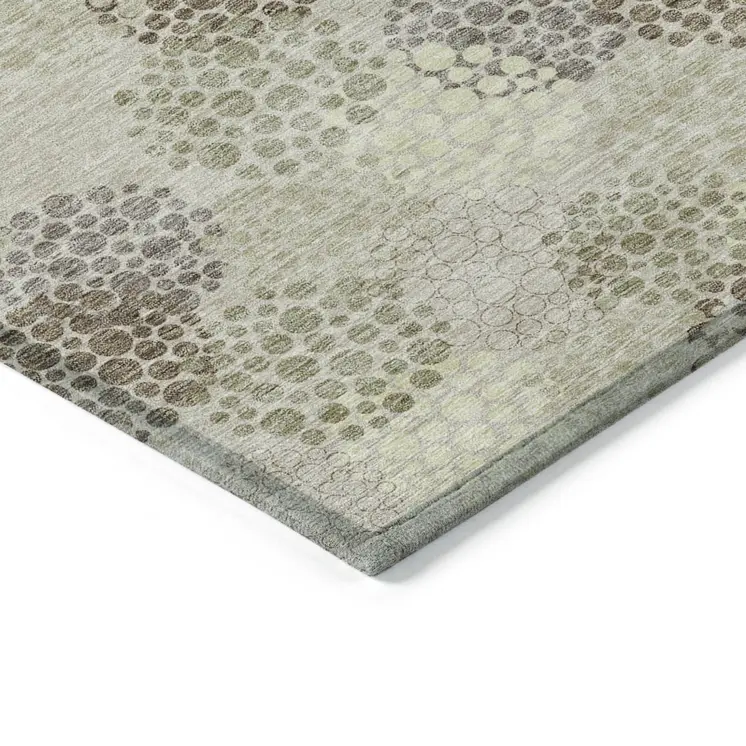 10' X 14' Beige Green And Ivory Polka Dot Washable Indoor Outdoor Area Rug