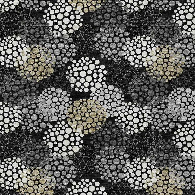 8' X 10' Black Gray And Ivory Polka Dot Washable Indoor Outdoor Area Rug