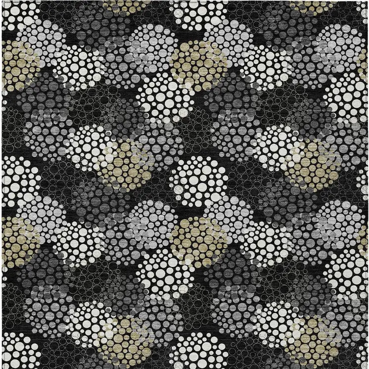 10' X 14' Black Gray And Ivory Polka Dot Washable Indoor Outdoor Area Rug