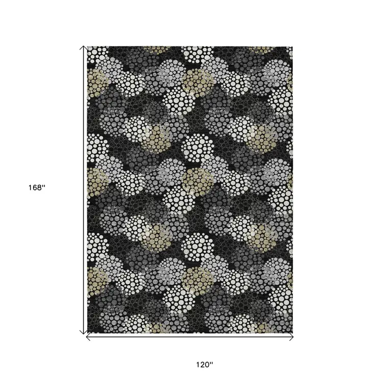 10' X 14' Black Gray And Ivory Polka Dot Washable Indoor Outdoor Area Rug