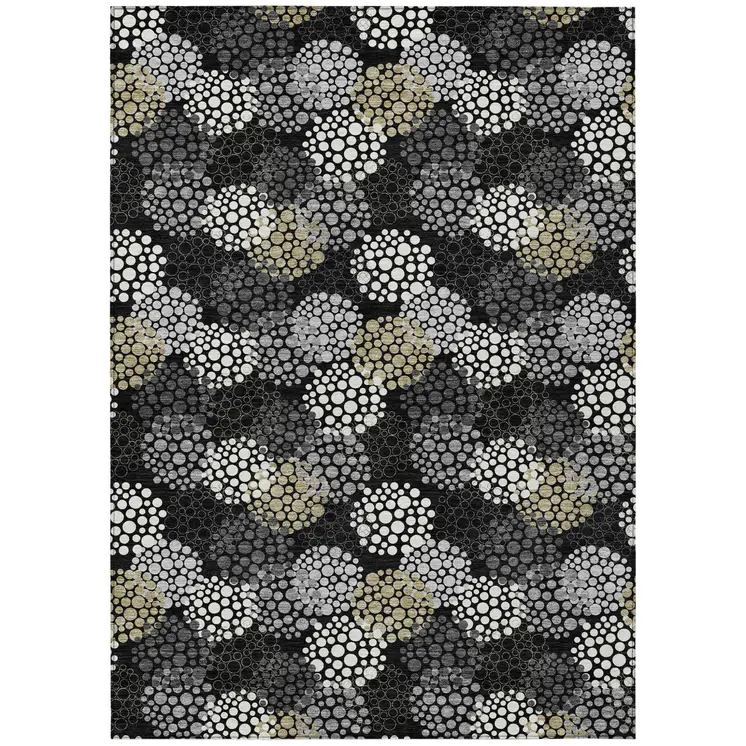 10' X 14' Black Gray And Ivory Polka Dot Washable Indoor Outdoor Area Rug