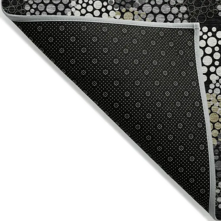 10' X 14' Black Gray And Ivory Polka Dot Washable Indoor Outdoor Area Rug