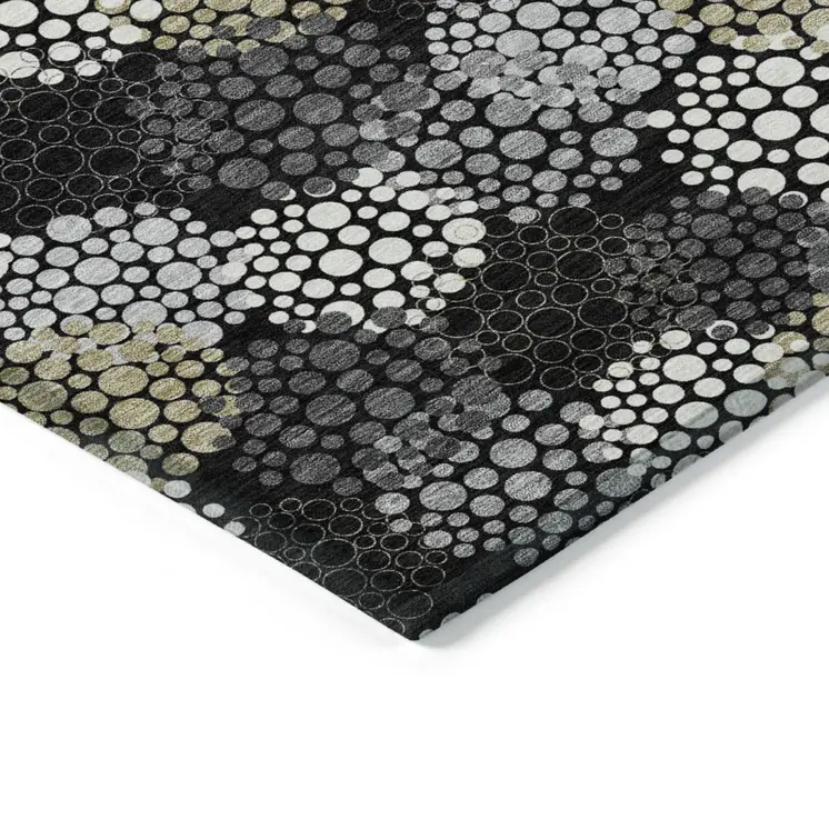 10' X 14' Black Gray And Ivory Polka Dot Washable Indoor Outdoor Area Rug
