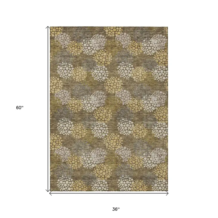 3' X 5' Brown Beige And Ivory Polka Dot Washable Indoor Outdoor Area Rug