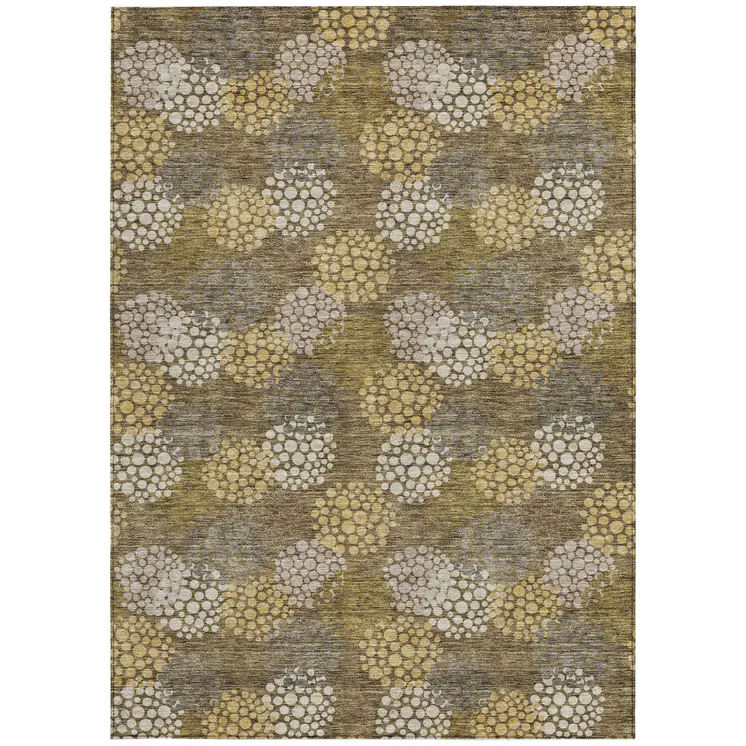 5' X 8' Brown Beige And Ivory Polka Dot Washable Indoor Outdoor Area Rug