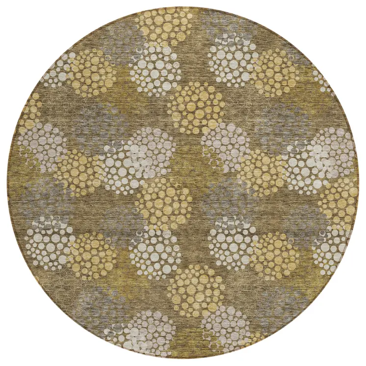 8' Brown Beige And Ivory Round Polka Dot Washable Indoor Outdoor Area Rug