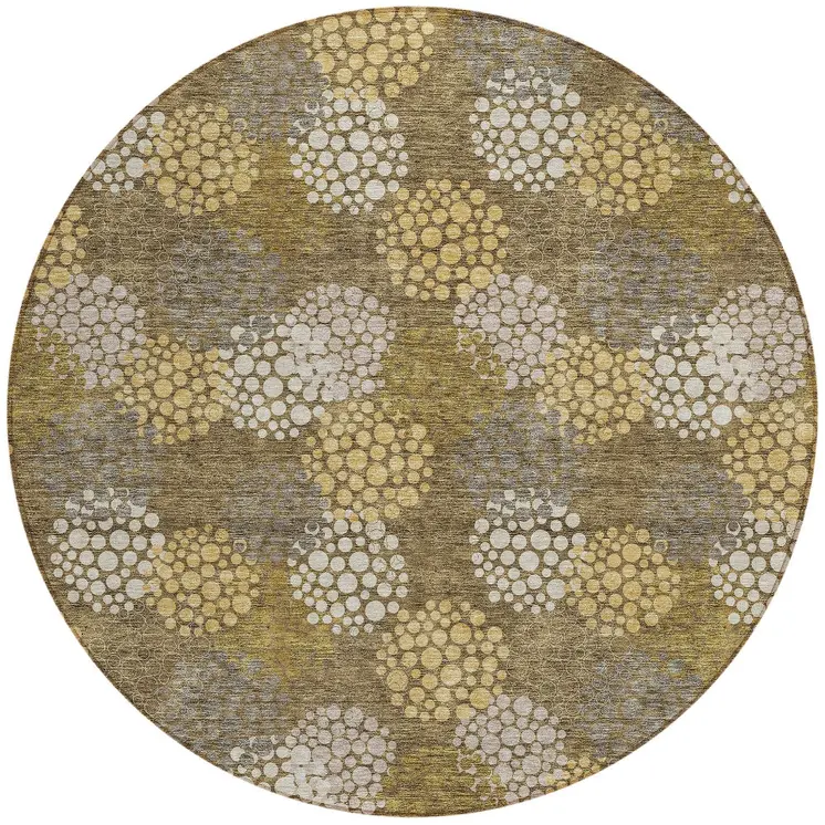 8' Brown Beige And Ivory Round Polka Dot Washable Indoor Outdoor Area Rug
