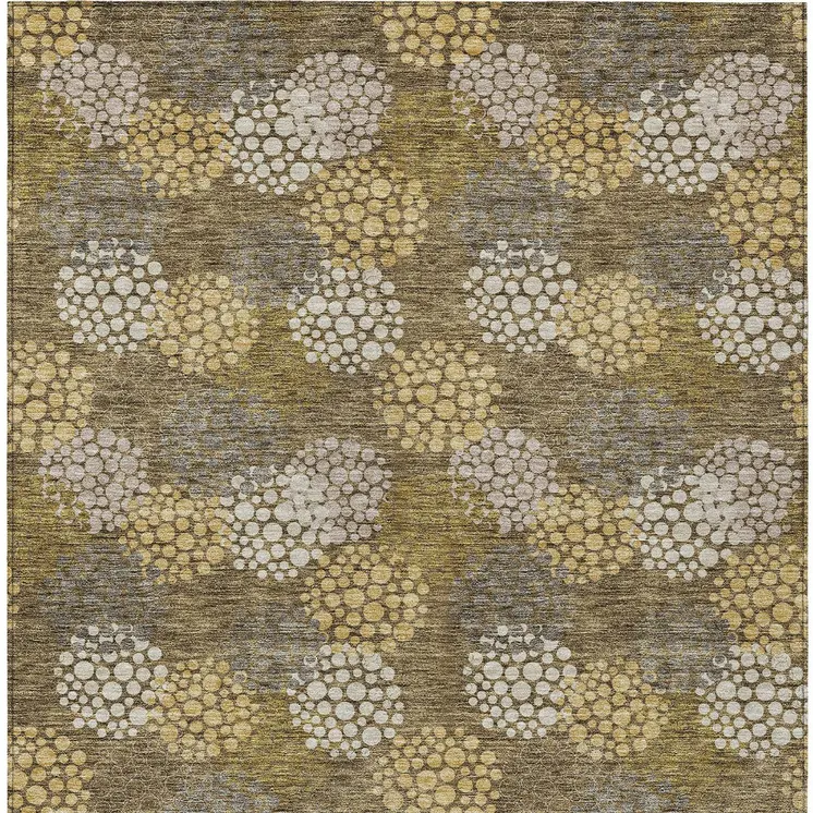 9' X 12' Brown Beige And Ivory Polka Dot Washable Indoor Outdoor Area Rug