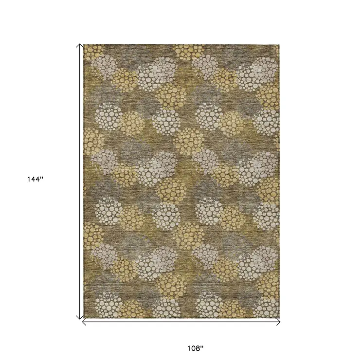 9' X 12' Brown Beige And Ivory Polka Dot Washable Indoor Outdoor Area Rug