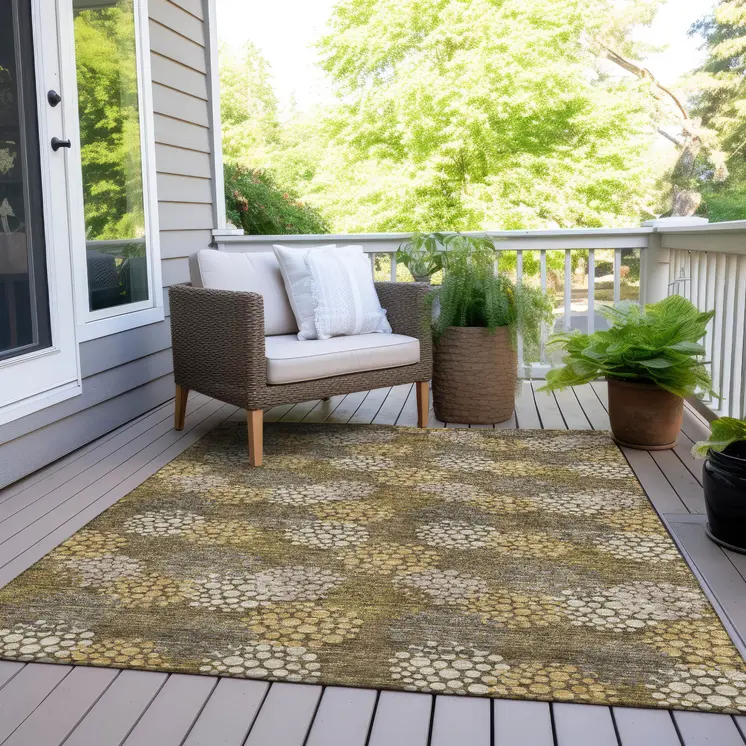 9' X 12' Brown Beige And Ivory Polka Dot Washable Indoor Outdoor Area Rug