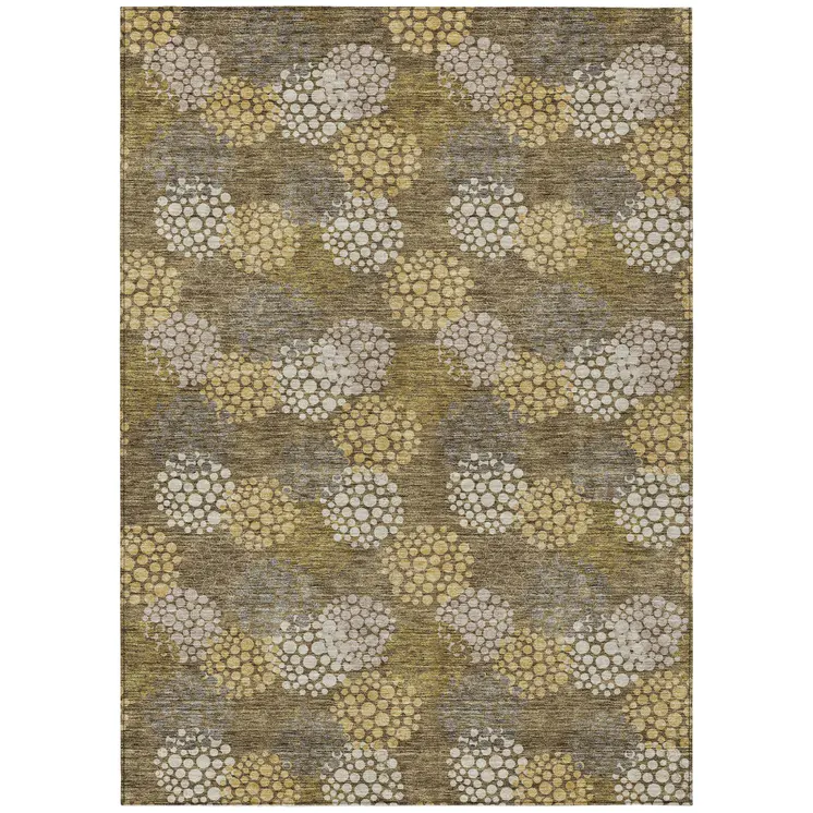 9' X 12' Brown Beige And Ivory Polka Dot Washable Indoor Outdoor Area Rug