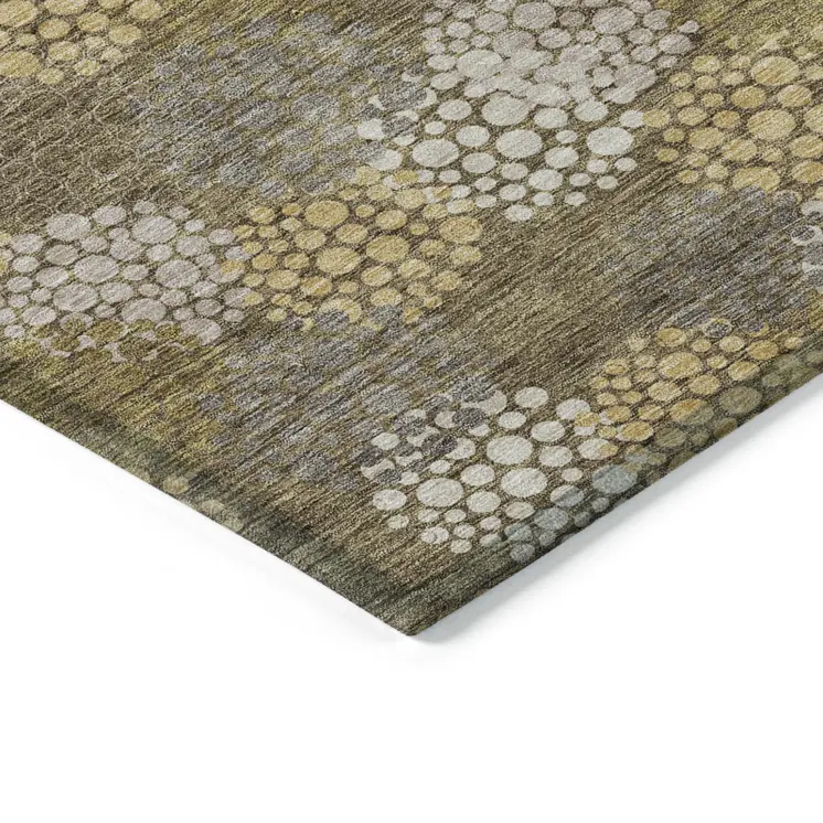 9' X 12' Brown Beige And Ivory Polka Dot Washable Indoor Outdoor Area Rug