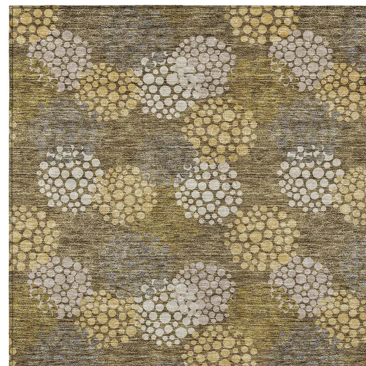 9' X 12' Brown Beige And Ivory Polka Dot Washable Indoor Outdoor Area Rug