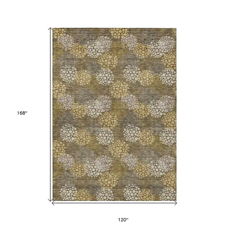 10' X 14' Brown Beige And Ivory Polka Dot Washable Indoor Outdoor Area Rug