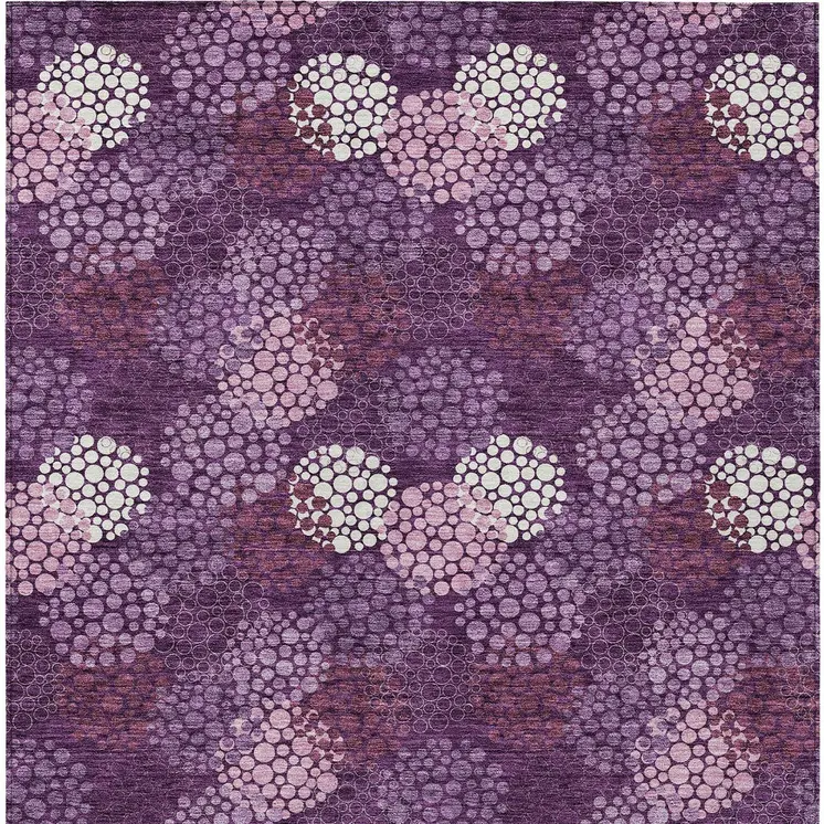 5' X 8' Eggplant Lavender And Ivory Polka Dot Washable Indoor Outdoor Area Rug