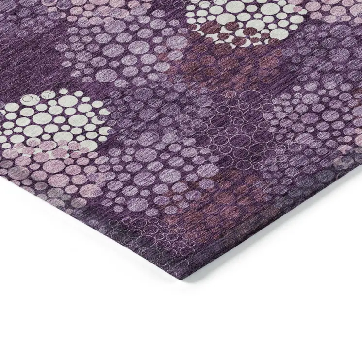 5' X 8' Eggplant Lavender And Ivory Polka Dot Washable Indoor Outdoor Area Rug