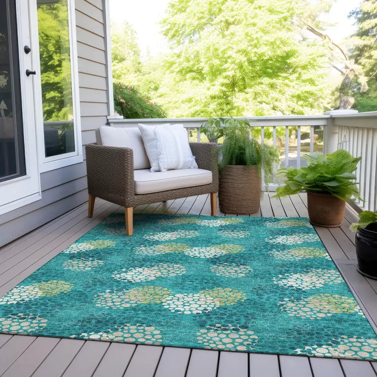 3' X 5' Emerald Gray And Ivory Polka Dot Washable Indoor Outdoor Area Rug