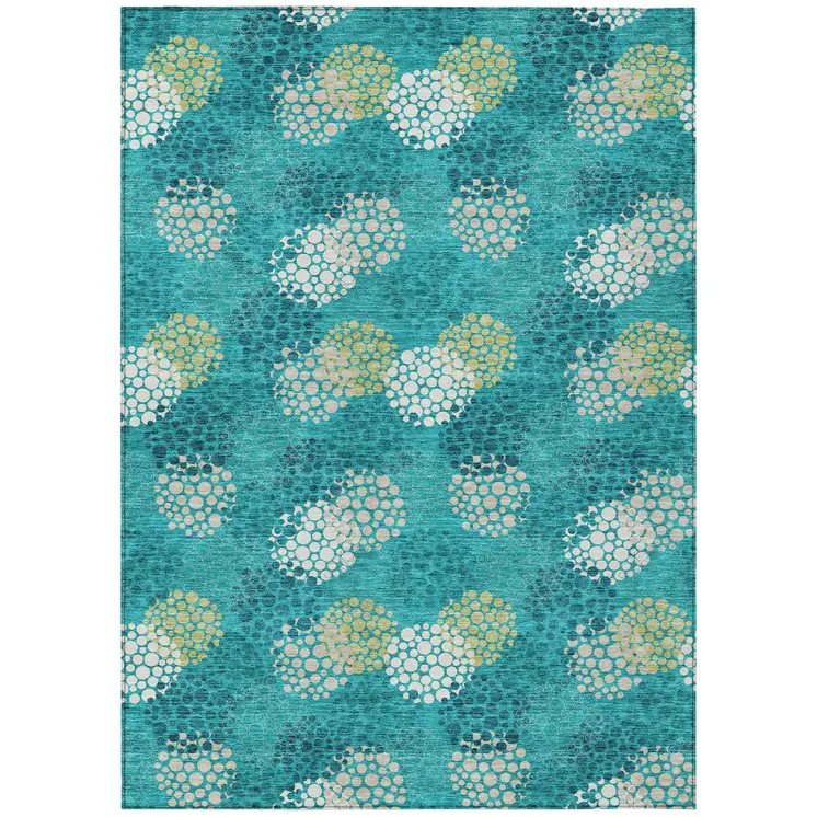 3' X 5' Emerald Gray And Ivory Polka Dot Washable Indoor Outdoor Area Rug