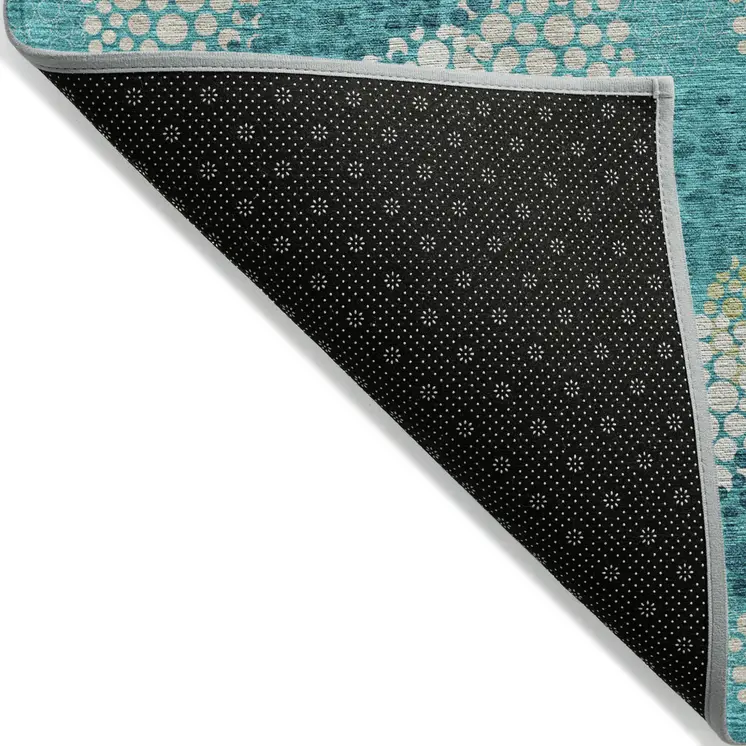 3' X 5' Emerald Gray And Ivory Polka Dot Washable Indoor Outdoor Area Rug