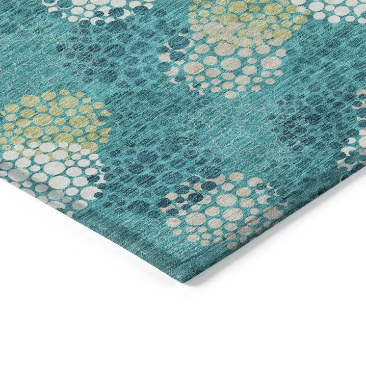 3' X 5' Emerald Gray And Ivory Polka Dot Washable Indoor Outdoor Area Rug