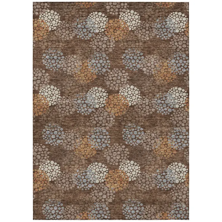 5' X 8' Brown Gray And Ivory Polka Dot Washable Indoor Outdoor Area Rug