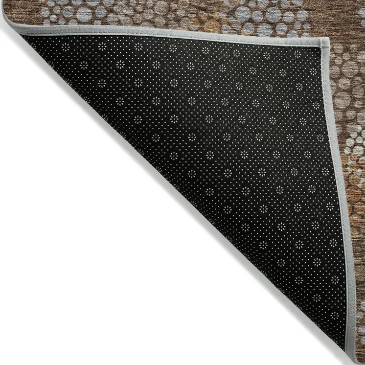 5' X 8' Brown Gray And Ivory Polka Dot Washable Indoor Outdoor Area Rug