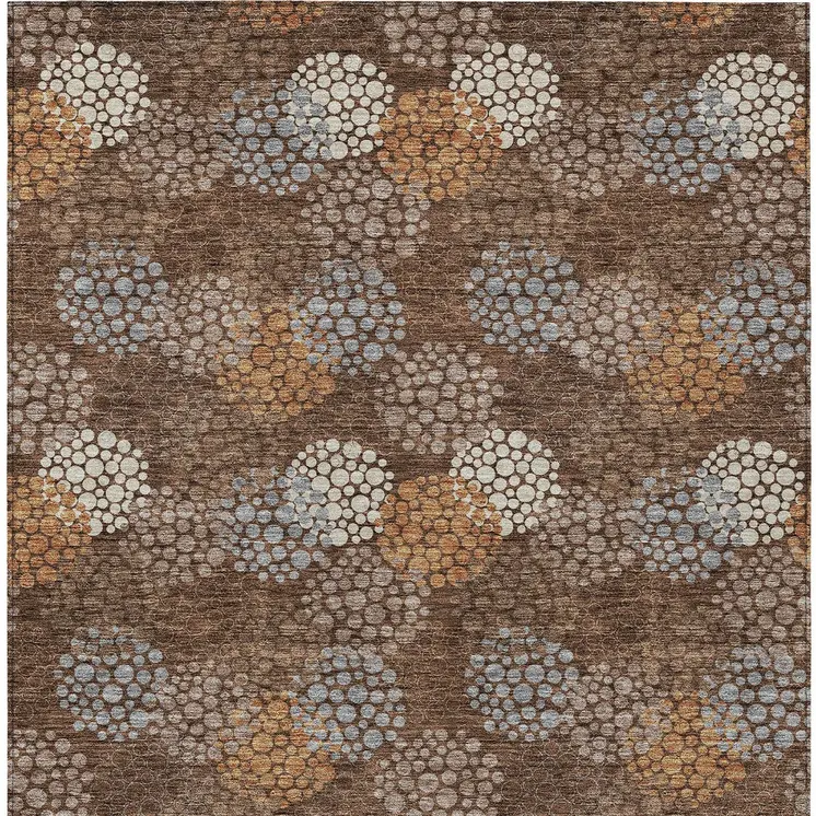 8' X 10' Brown Gray And Ivory Polka Dot Washable Indoor Outdoor Area Rug