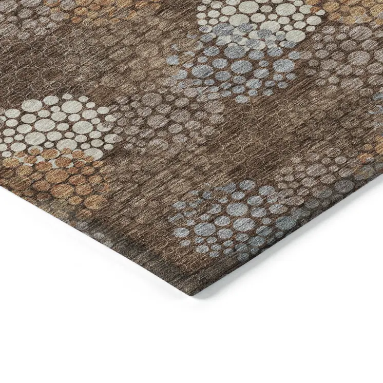 8' X 10' Brown Gray And Ivory Polka Dot Washable Indoor Outdoor Area Rug