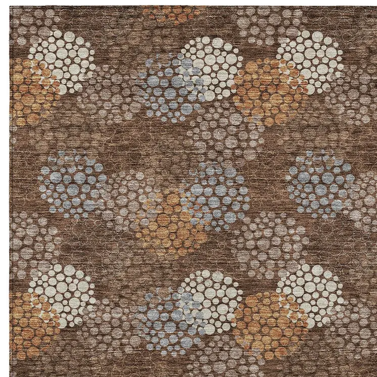 10' X 14' Brown Gray And Ivory Polka Dot Washable Indoor Outdoor Area Rug