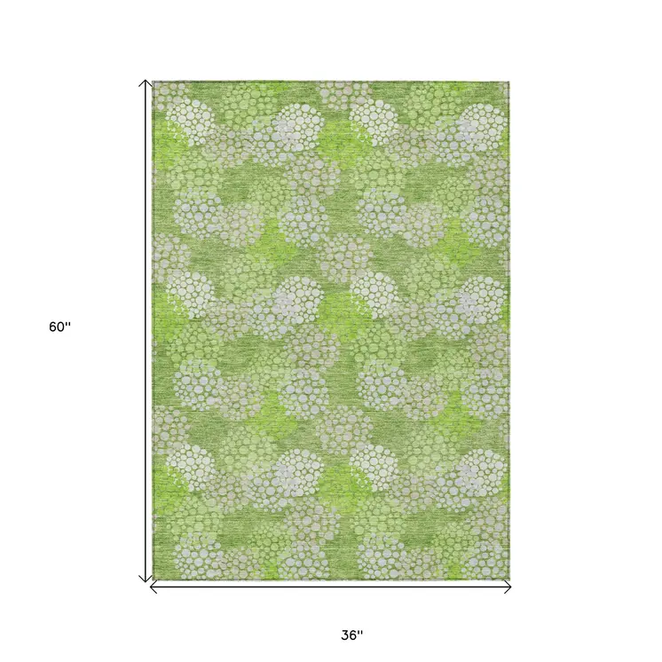 3' X 5' Green Ivory And Gray Polka Dot Washable Indoor Outdoor Area Rug