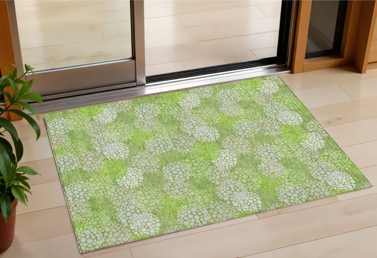 3' X 5' Green Ivory And Gray Polka Dot Washable Indoor Outdoor Area Rug
