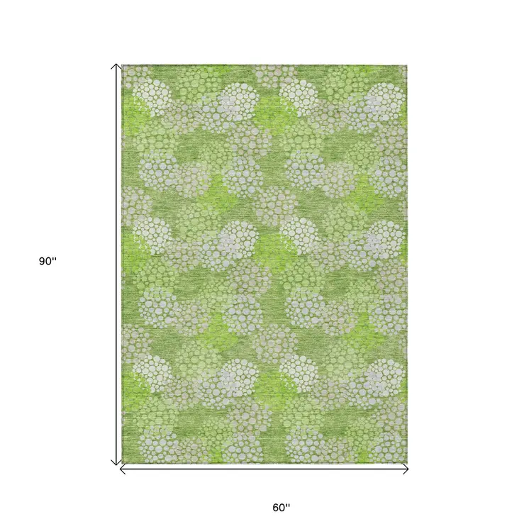 5' X 8' Green Ivory And Gray Polka Dot Washable Indoor Outdoor Area Rug